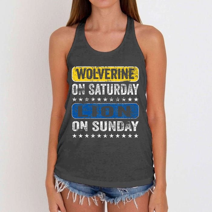 Vintage Wolverine On Saturday Lion On Sunday Detroit Women's Knotted Racerback Tank