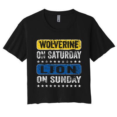 Vintage Wolverine On Saturday Lion On Sunday Detroit Women's Crop Top Tee