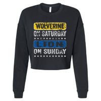 Vintage Wolverine On Saturday Lion On Sunday Detroit Cropped Pullover Crew