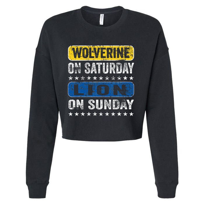 Vintage Wolverine On Saturday Lion On Sunday Detroit Cropped Pullover Crew