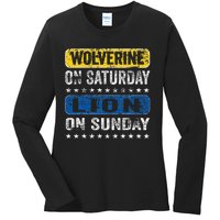 Vintage Wolverine On Saturday Lion On Sunday Detroit Ladies Long Sleeve Shirt