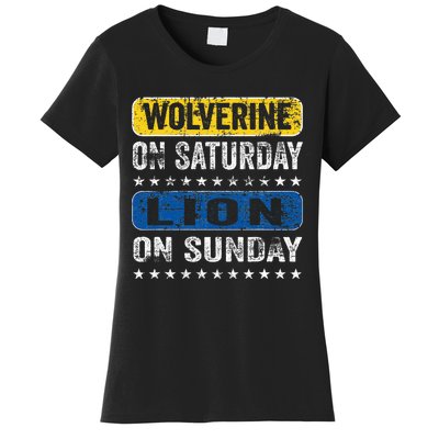 Vintage Wolverine On Saturday Lion On Sunday Detroit Women's T-Shirt