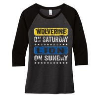 Vintage Wolverine On Saturday Lion On Sunday Detroit Women's Tri-Blend 3/4-Sleeve Raglan Shirt