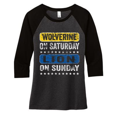 Vintage Wolverine On Saturday Lion On Sunday Detroit Women's Tri-Blend 3/4-Sleeve Raglan Shirt