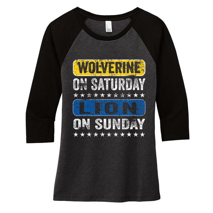 Vintage Wolverine On Saturday Lion On Sunday Detroit Women's Tri-Blend 3/4-Sleeve Raglan Shirt