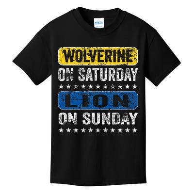 Vintage Wolverine On Saturday Lion On Sunday Detroit Kids T-Shirt