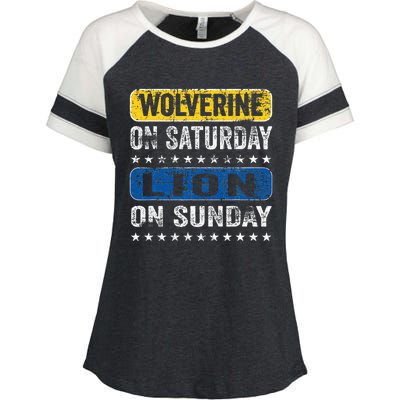 Vintage Wolverine On Saturday Lion On Sunday Detroit Enza Ladies Jersey Colorblock Tee