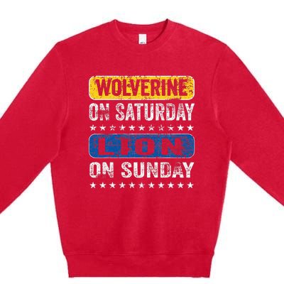 Vintage Wolverine On Saturday Lion On Sunday Detroit Premium Crewneck Sweatshirt