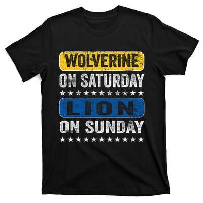 Vintage Wolverine On Saturday Lion On Sunday Detroit T-Shirt