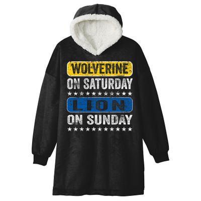 Vintage Wolverine On Saturday Lion On Sunday Detroit Hooded Wearable Blanket