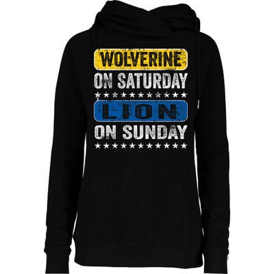 Vintage Wolverine On Saturday Lion On Sunday Detroit Womens Funnel Neck Pullover Hood