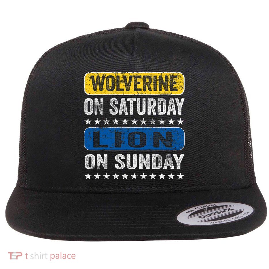 Vintage Wolverine On Saturday Lion On Sunday Detroit Flatbill Hat