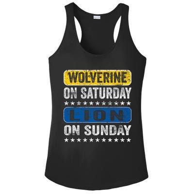 Vintage Wolverine On Saturday Lion On Sunday Detroit Ladies PosiCharge Competitor Racerback Tank
