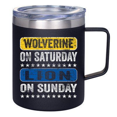 Vintage Wolverine On Saturday Lion On Sunday Detroit 12oz Stainless Steel Coffee Mug