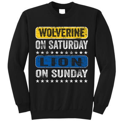 Vintage Wolverine On Saturday Lion On Sunday Detroit Tall Sweatshirt