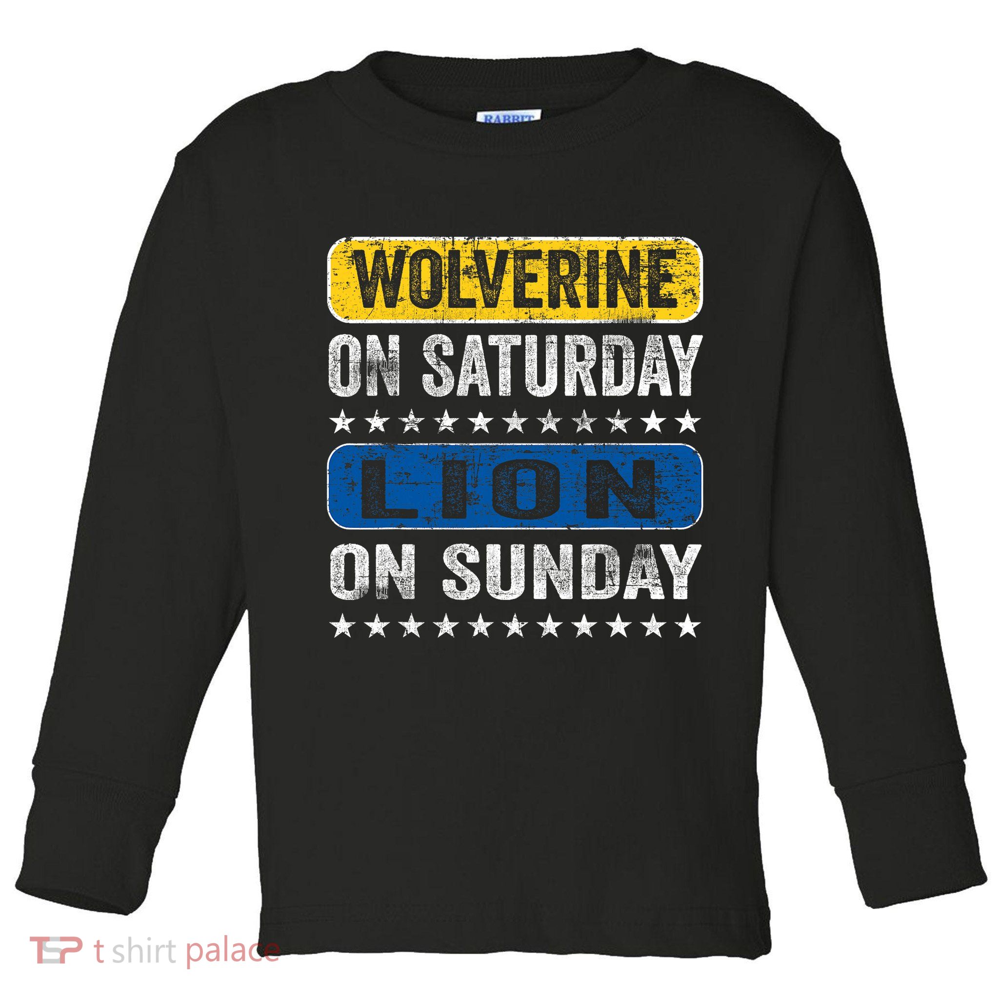 Vintage Wolverine On Saturday Lion On Sunday Detroit Toddler Long Sleeve Shirt