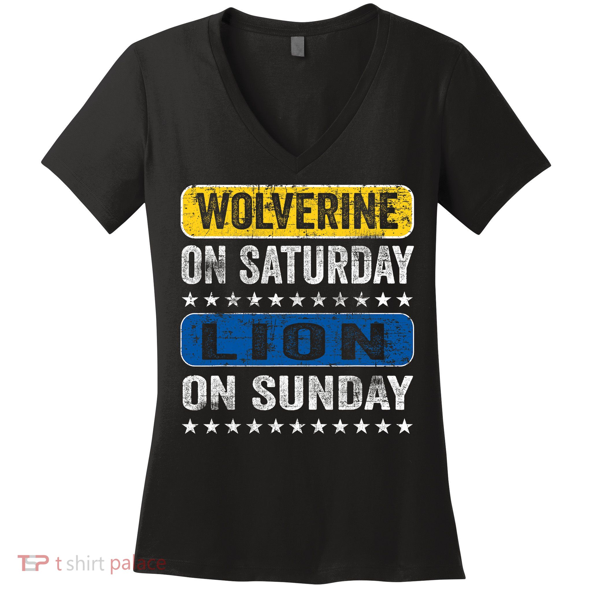 Vintage Wolverine On Saturday Lion On Sunday Detroit Women's V-Neck T-Shirt