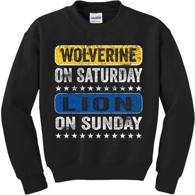Vintage Wolverine On Saturday Lion On Sunday Detroit Kids Sweatshirt