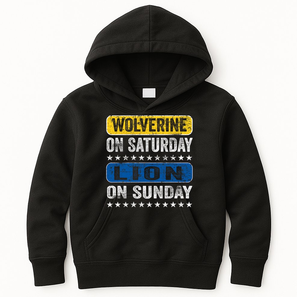 Vintage Wolverine On Saturday Lion On Sunday Detroit Kids Hoodie