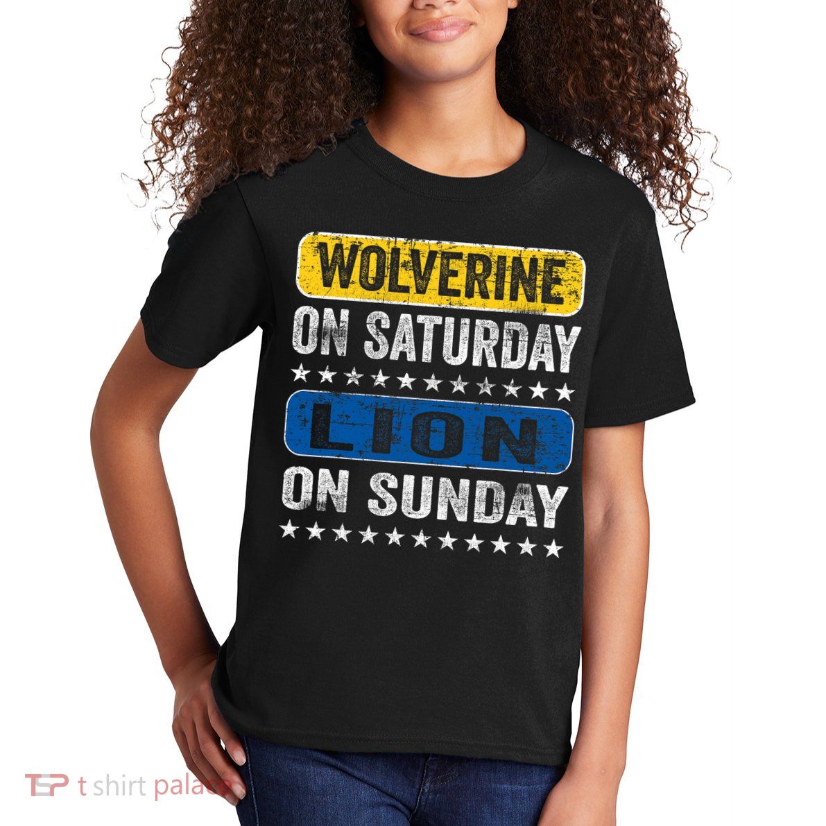 Vintage Wolverine On Saturday Lion On Sunday Detroit Kids T-Shirt