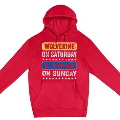 Vintage Wolverine On Saturday Lion On Sunday Detroit Premium Pullover Hoodie