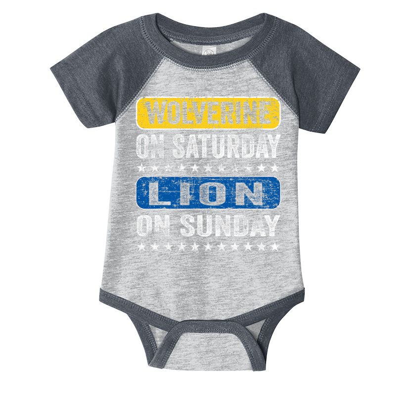 Vintage Wolverine On Saturday Lion On Sunday Detroit Infant Baby Jersey Bodysuit