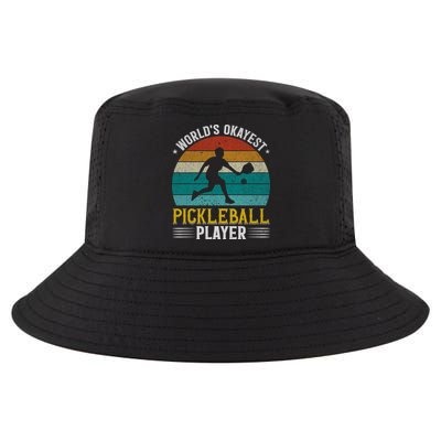 Vintage Worlds Okayest Pickleball Player Paddle Cool Comfort Performance Bucket Hat