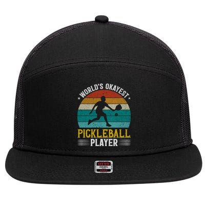 Vintage Worlds Okayest Pickleball Player Paddle 7 Panel Mesh Trucker Snapback Hat