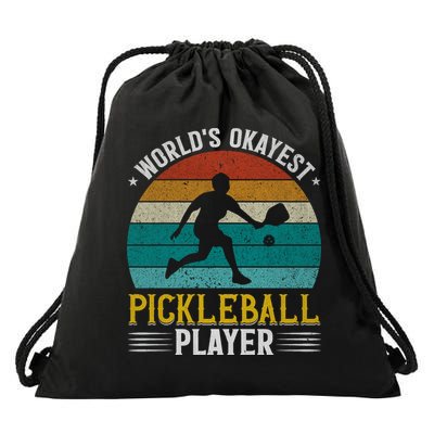Vintage Worlds Okayest Pickleball Player Paddle Drawstring Bag