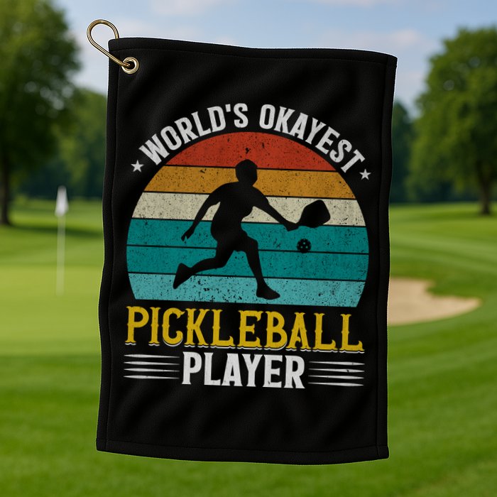 Vintage Worlds Okayest Pickleball Player Paddle Golf Towel
