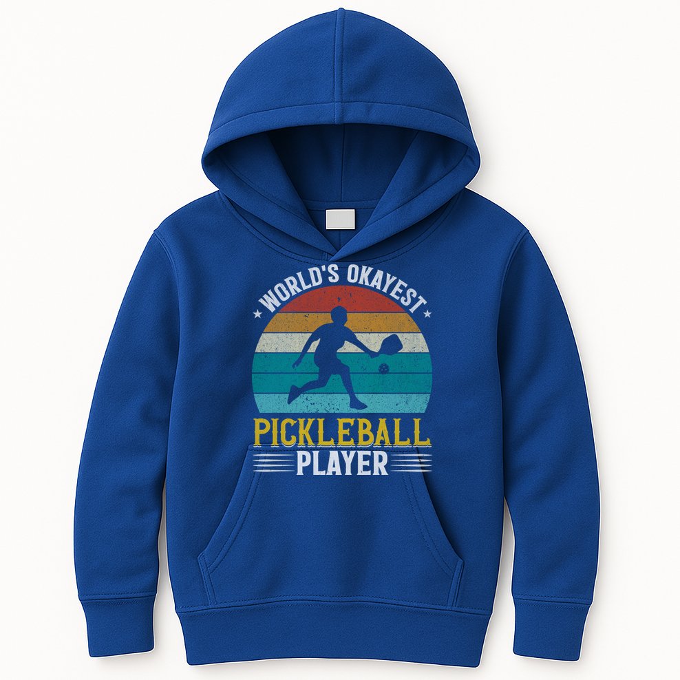 Vintage Worlds Okayest Pickleball Player Paddle Kids Hoodie