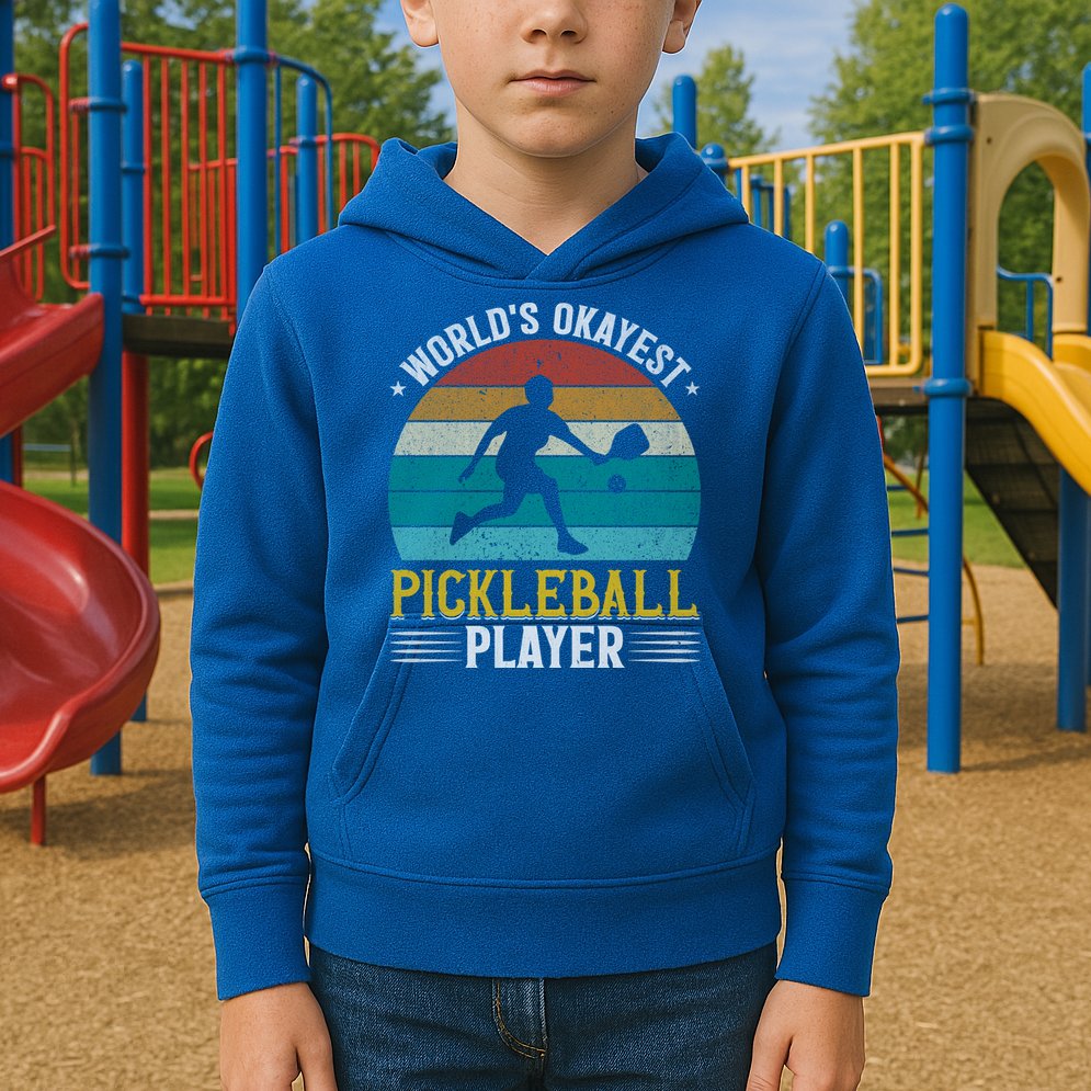 Vintage Worlds Okayest Pickleball Player Paddle Kids Hoodie