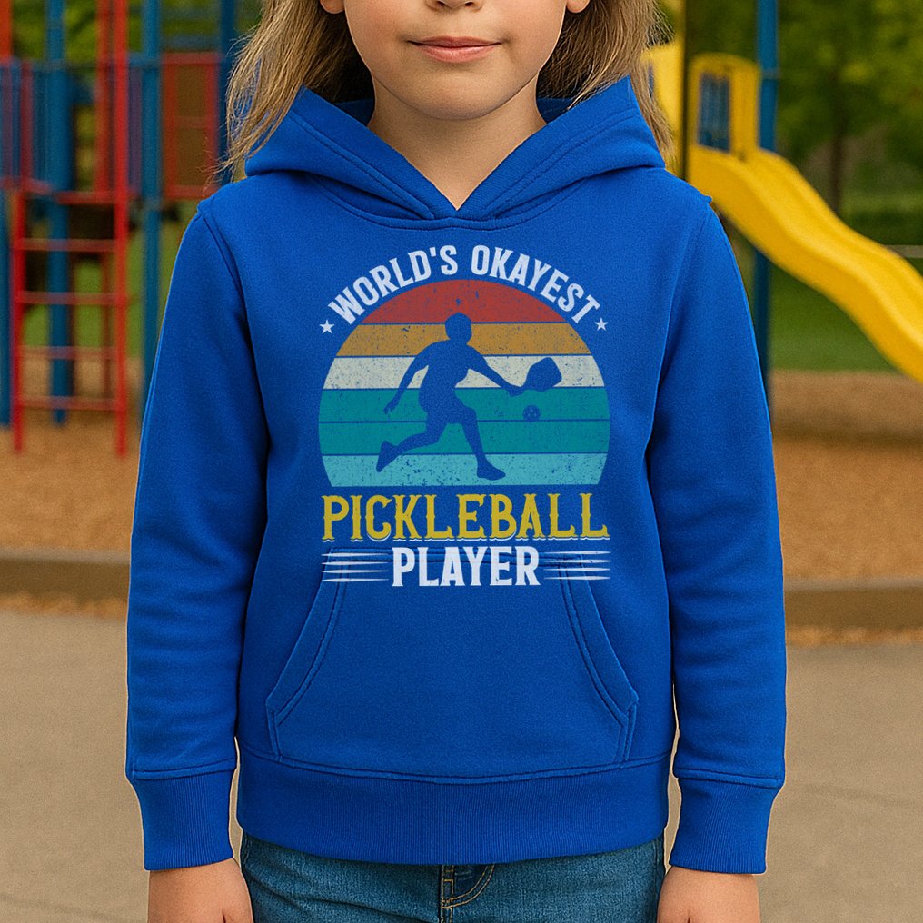 Vintage Worlds Okayest Pickleball Player Paddle Kids Hoodie