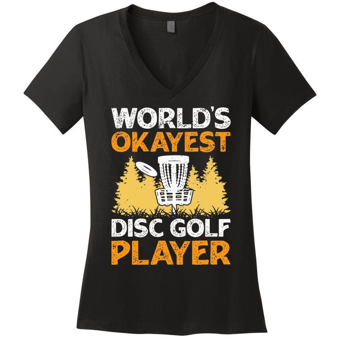 vintage World's Okayest Disc Golf Player Women's V-Neck T-Shirt