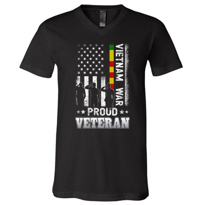 Vietnam War Proud Veteran For Military American Flag Patriotic V-Neck T-Shirt