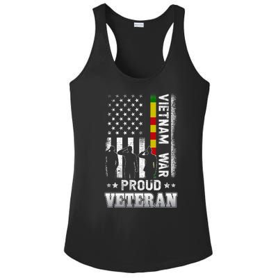 Vietnam War Proud Veteran For Military American Flag Patriotic Ladies PosiCharge Competitor Racerback Tank