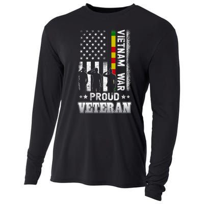 Vietnam War Proud Veteran For Military American Flag Patriotic Cooling Performance Long Sleeve Crew