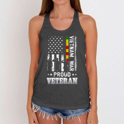 Vietnam War Proud Veteran For Military American Flag Patriotic Women's Knotted Racerback Tank