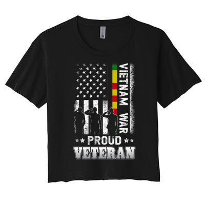 Vietnam War Proud Veteran For Military American Flag Patriotic Women's Crop Top Tee