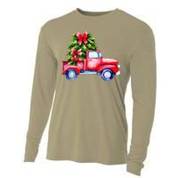 Vintage Wagon Red Car Merry Christmas Tree Truck Xmas Family Cooling Performance Long Sleeve Crew