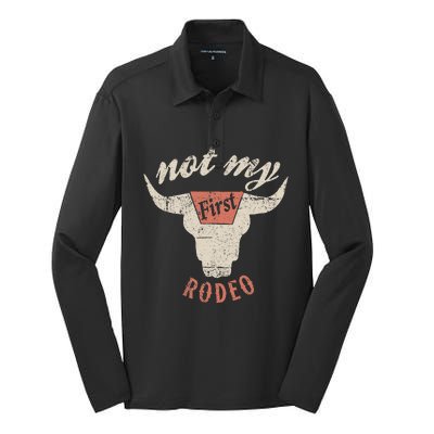 Vintage Western Rodeo Bull Skull Not My First Rodeo Silk Touch Performance Long Sleeve Polo