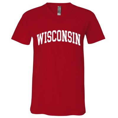 Vintage Wear Red For Wisconsin V-Neck T-Shirt