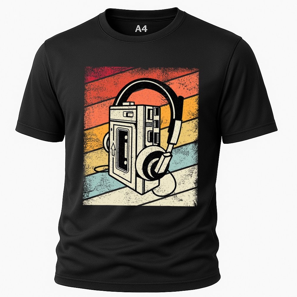 Vintage Walkman Retro 80s 90s Graphic Cooling Performance Crew T-Shirt