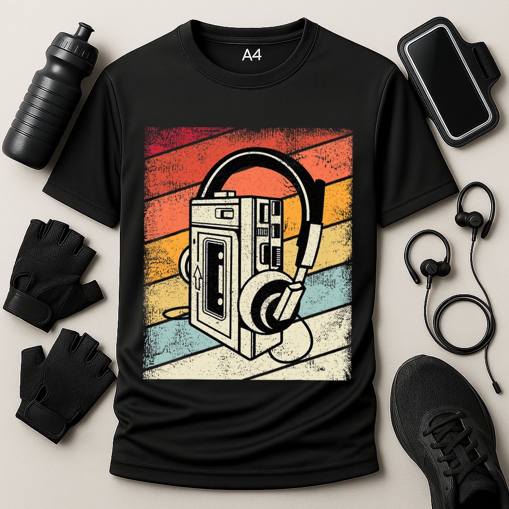 Vintage Walkman Retro 80s 90s Graphic Cooling Performance Crew T-Shirt