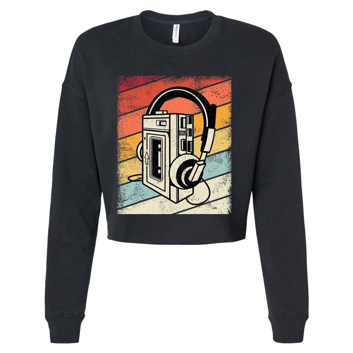 Vintage Walkman Retro 80s 90s Graphic Cropped Pullover Crew
