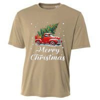 Vintage Wagon Red Car Merry Christmas Tree Xmas Red Truck Cooling Performance Crew T-Shirt