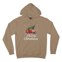 Vintage Wagon Red Car Merry Christmas Tree Xmas Red Truck Hoodie