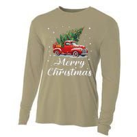 Vintage Wagon Red Car Merry Christmas Tree Xmas Red Truck Cooling Performance Long Sleeve Crew