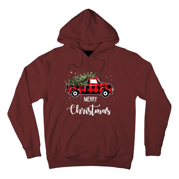 Vintage Wagon Red Truck Christmas Tree Pajama Family Xmas Hoodie