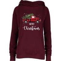 Vintage Wagon Red Truck Christmas Tree Pajama Family Xmas Womens Funnel Neck Pullover Hood